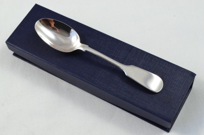 Superb Sheffield Solid Silver Antique Christening Spoon - Old English Fiddle Pattern - Made in 1898 - Presentation Case