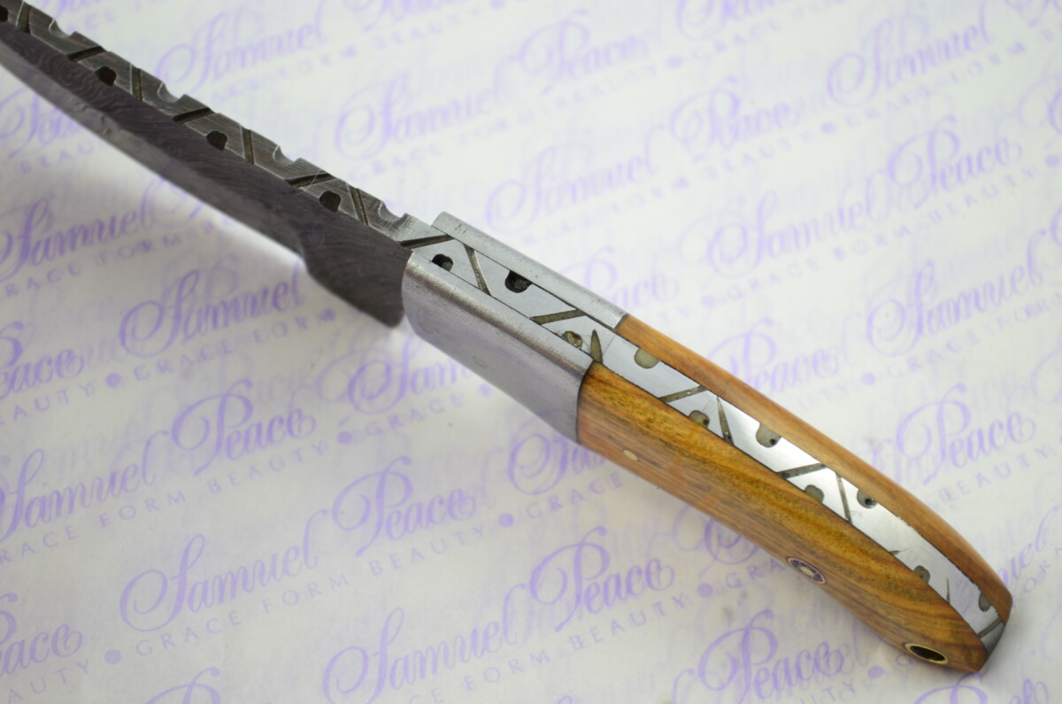 Full Scale Tang Damascus Steel Skinner Olive Wood Scales 3.5" Blade - Image 4