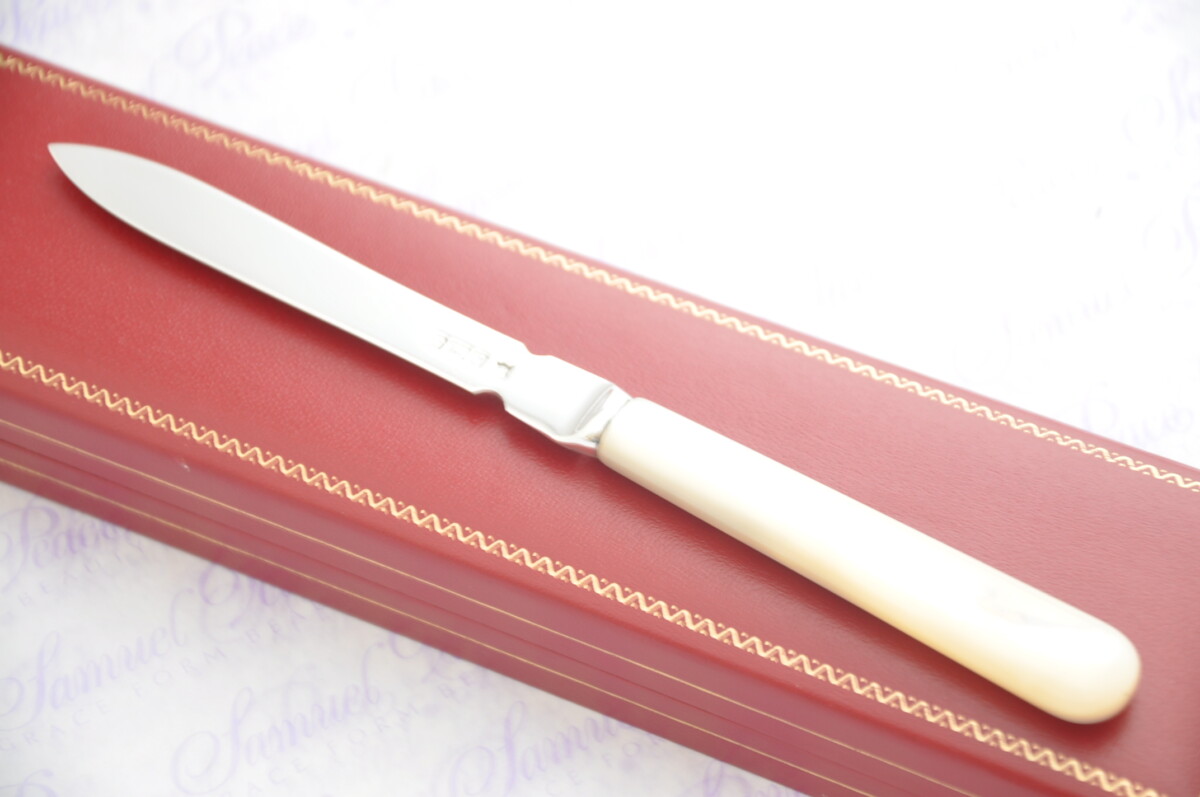 Pristine Mother of Pearl Sterling Silver Bladed Letter Opener Sheffield 1906 Cased