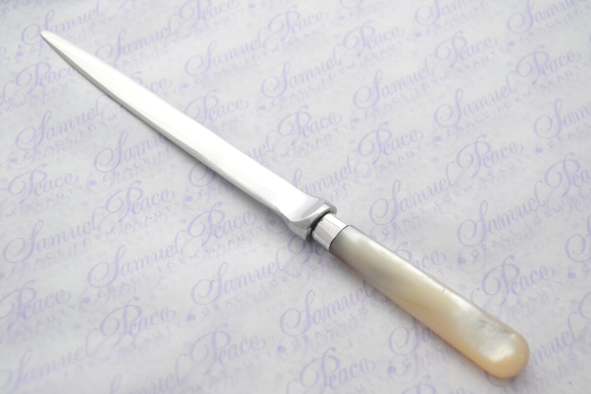 John Round Pristine Mother of Pearl Sterling Silver Ferruled Letter Opener Sheffield 1908 Cased - Image 6