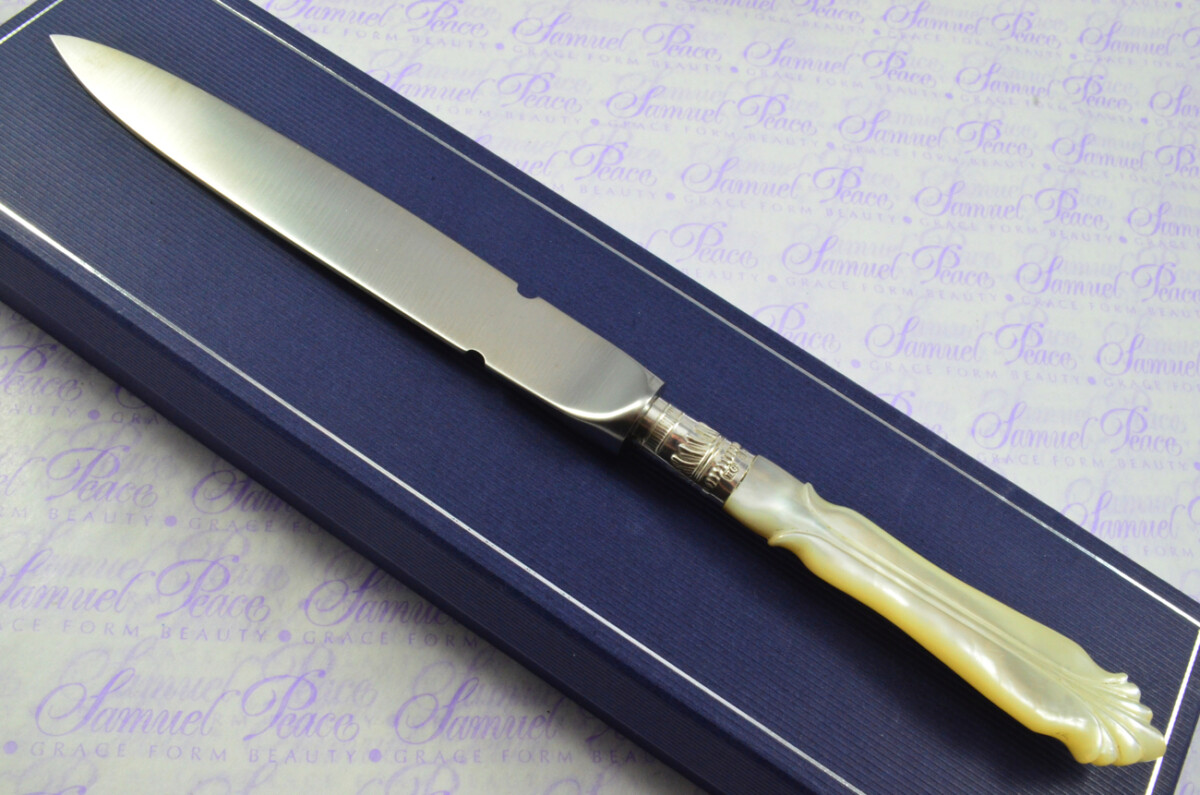 Beautiful Henry Greaves Sheffield Large Mother of Pearl Sterling Silver Ferruled Letter Opener Sheffield 1911 Cased
