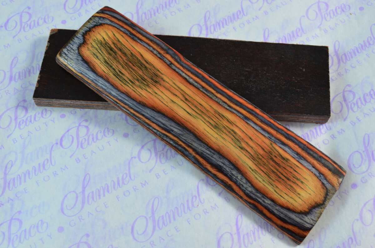 Pair of Orange & Black Laminated Wood Knife Scales Knife Making Parts Wood Blanks