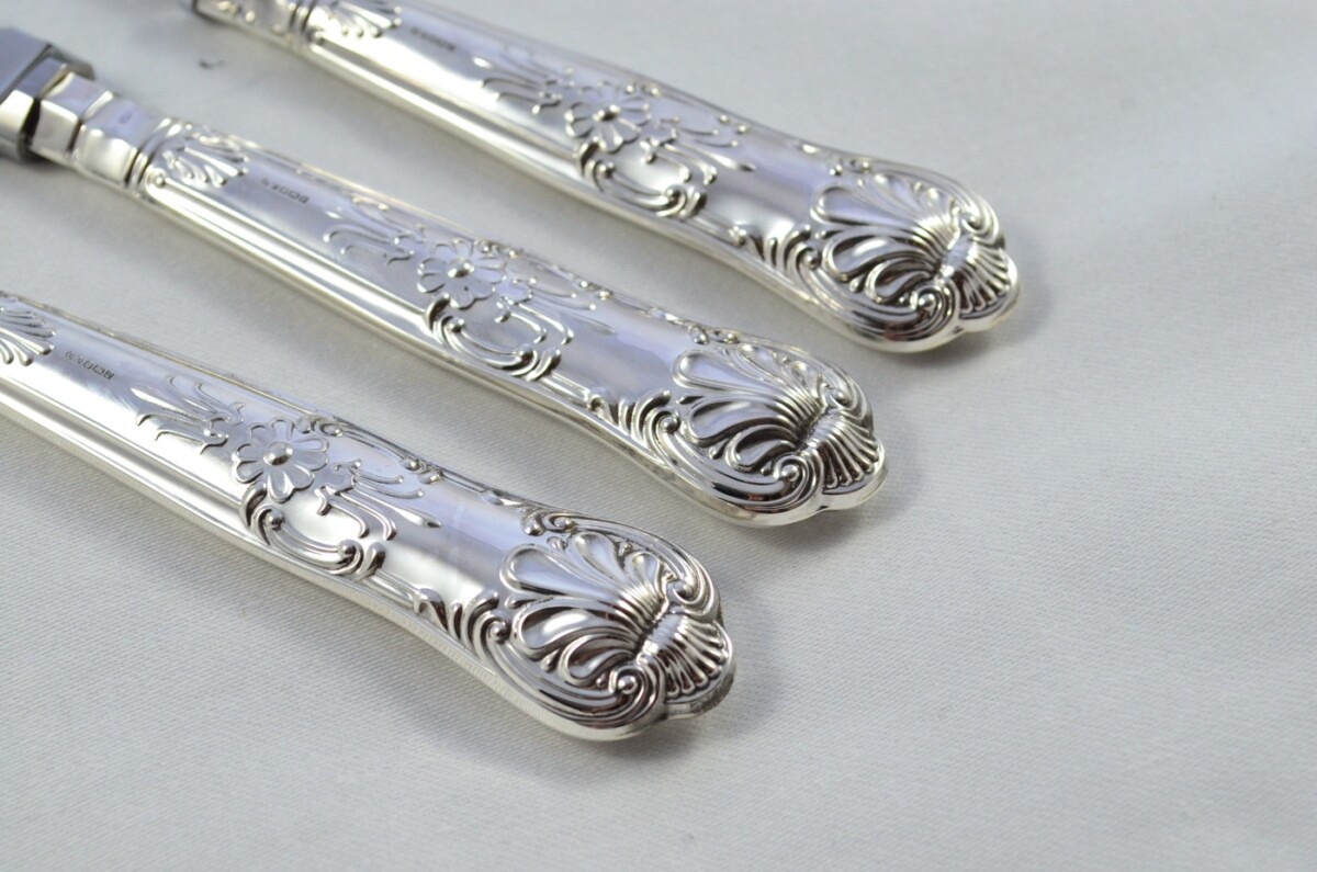 Fantastic Beatson Drake Sterling Silver Handle 3 Piece Carving Set Boxed Queens Pattern Made In Sheffield 1996 - Image 3