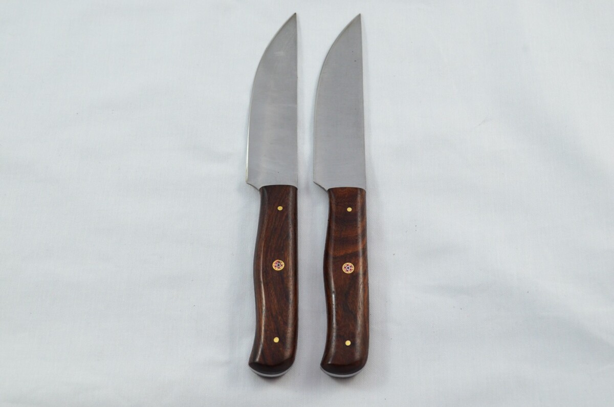 Two 2  Huge Genuine Rosewood Handle Carbon Steel Steak Knives Made In Sheffield England