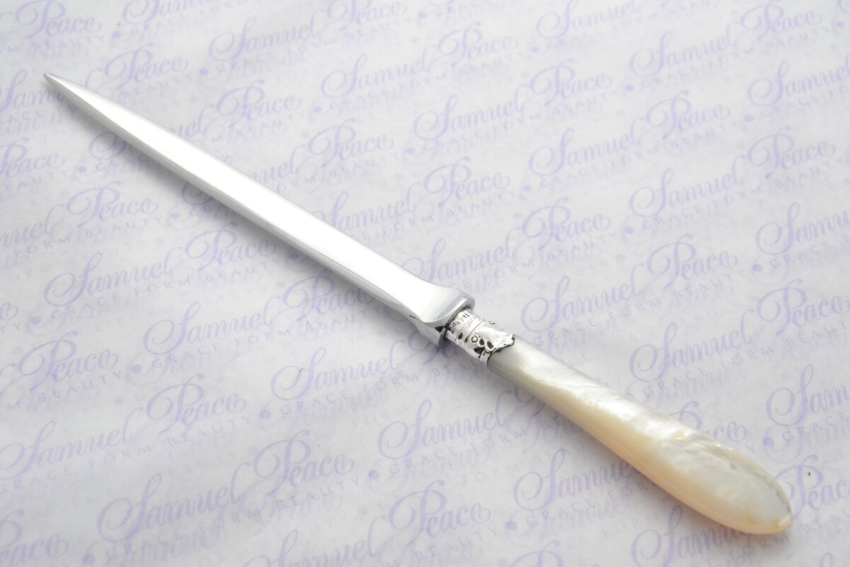 Walker & Hall Pristine Mother of Pearl Sterling Silver Ferruled Letter Opener Sheffield 1898 Cased - Image 2