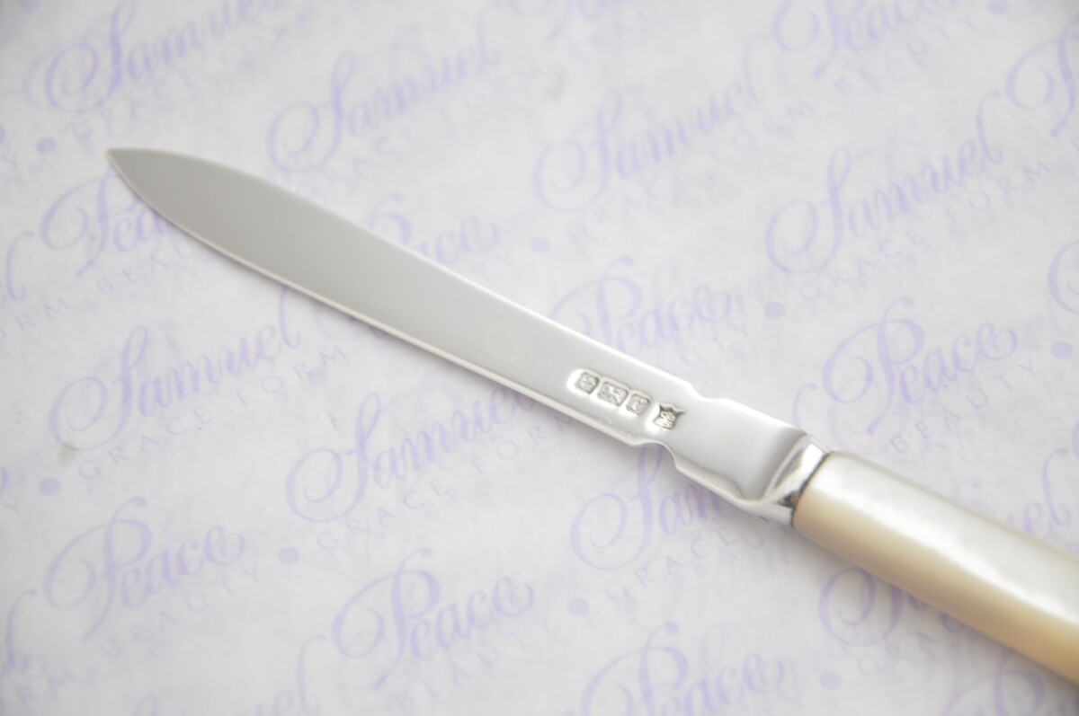 Pristine Mother of Pearl Sterling Silver Bladed Letter Opener Sheffield 1906 Cased - Image 5