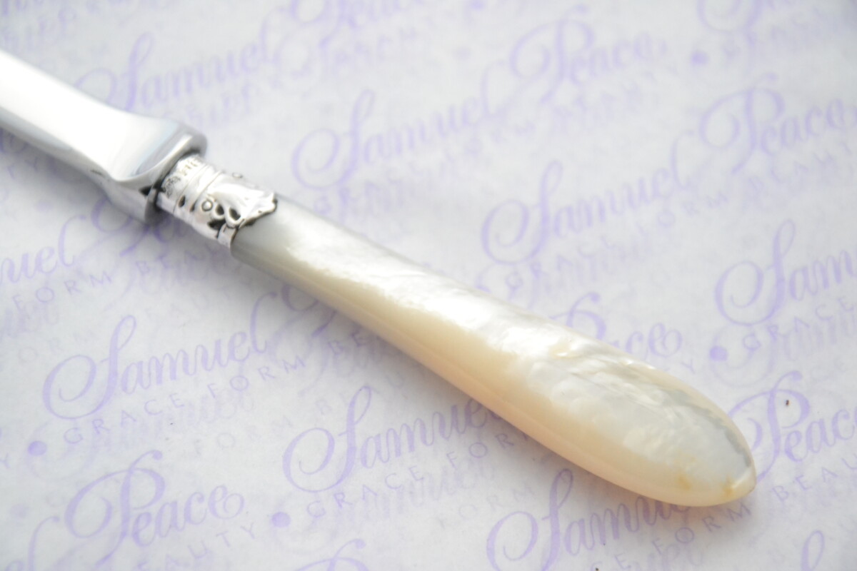 Walker & Hall Pristine Mother of Pearl Sterling Silver Ferruled Letter Opener Sheffield 1898 Cased - Image 3