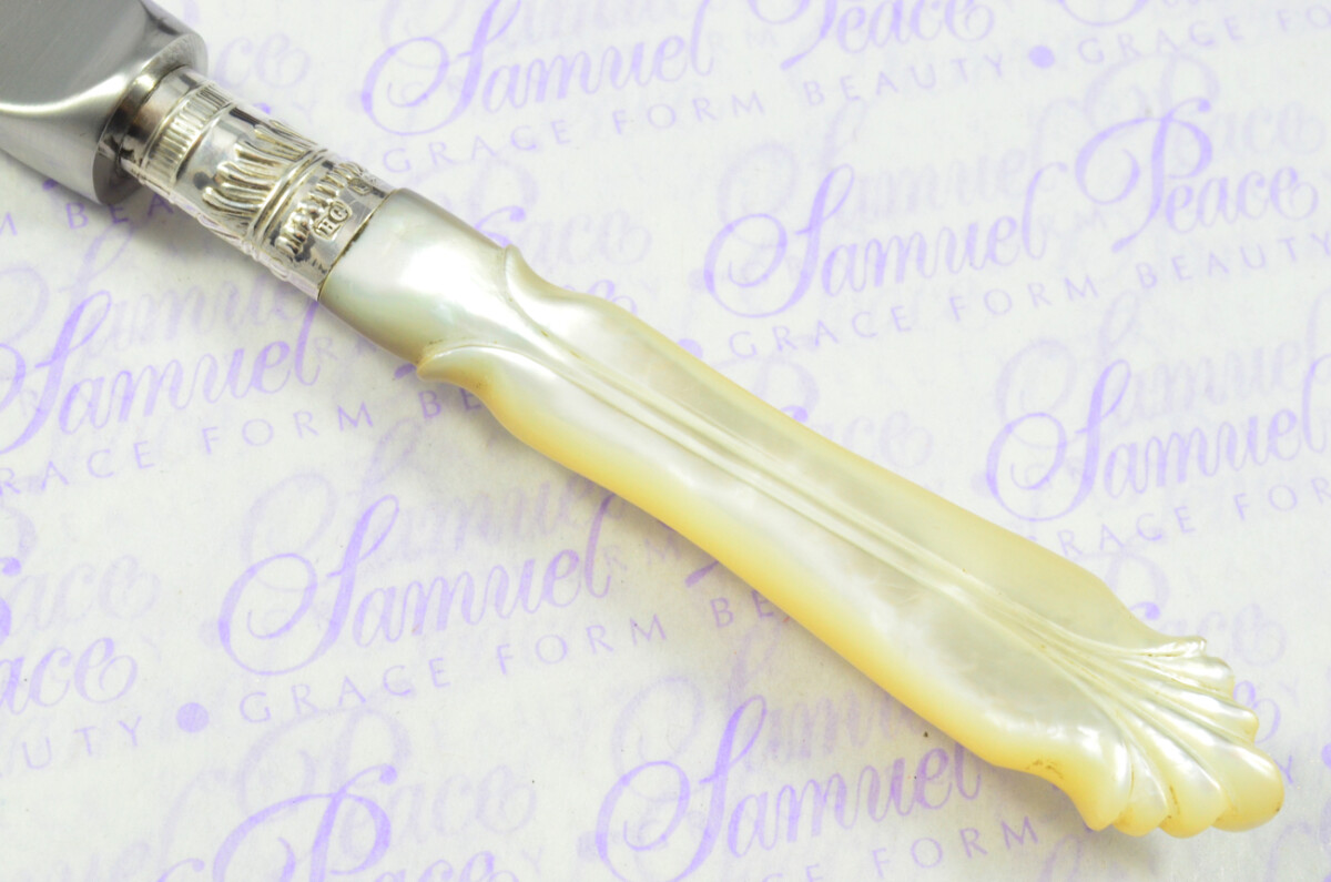 Beautiful Henry Greaves Sheffield Large Mother of Pearl Sterling Silver Ferruled Letter Opener Sheffield 1911 Cased - Image 4