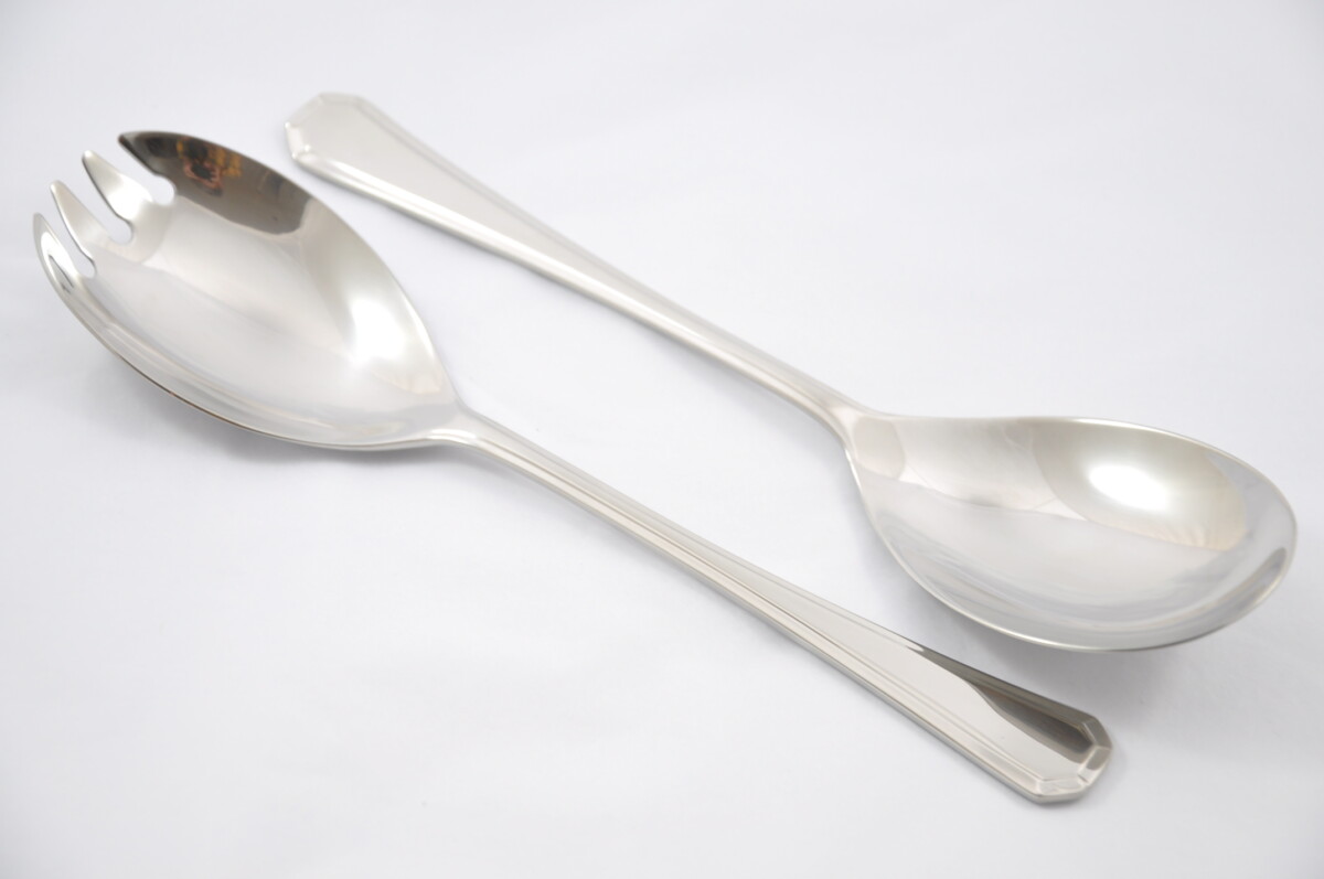 Grecian Pattern Stainless Steel Salad Servers Gift Boxed