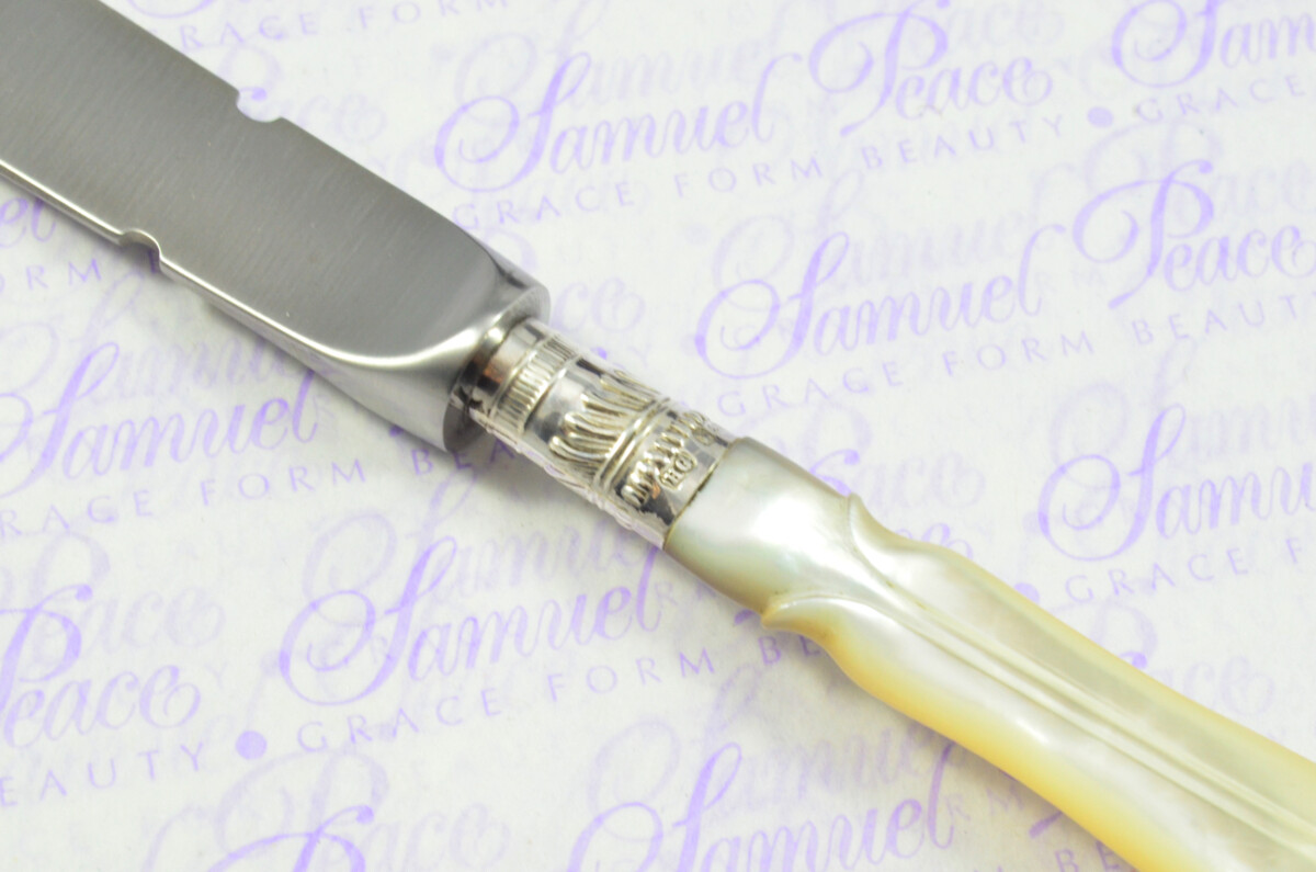 Beautiful Henry Greaves Sheffield Large Mother of Pearl Sterling Silver Ferruled Letter Opener Sheffield 1911 Cased - Image 5