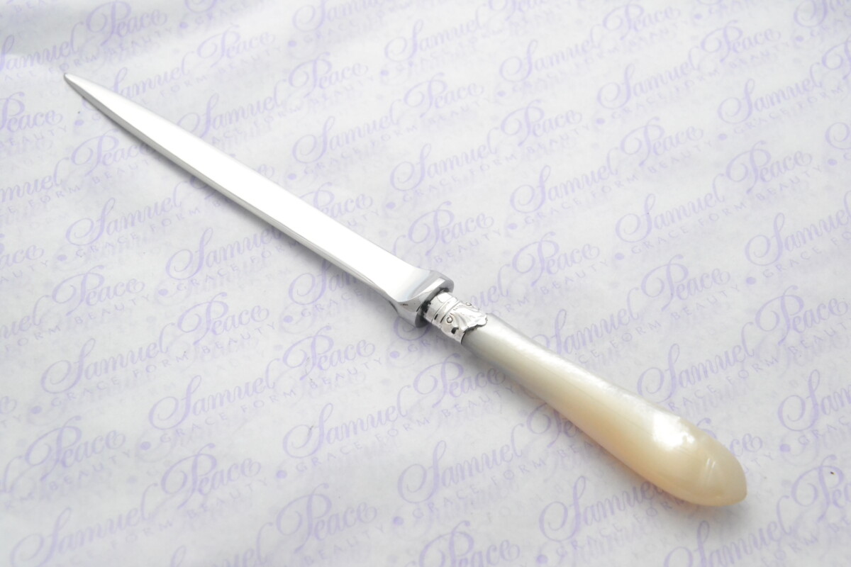 Walker & Hall Pristine Mother of Pearl Sterling Silver Ferruled Letter Opener Sheffield 1898 Cased - Image 5