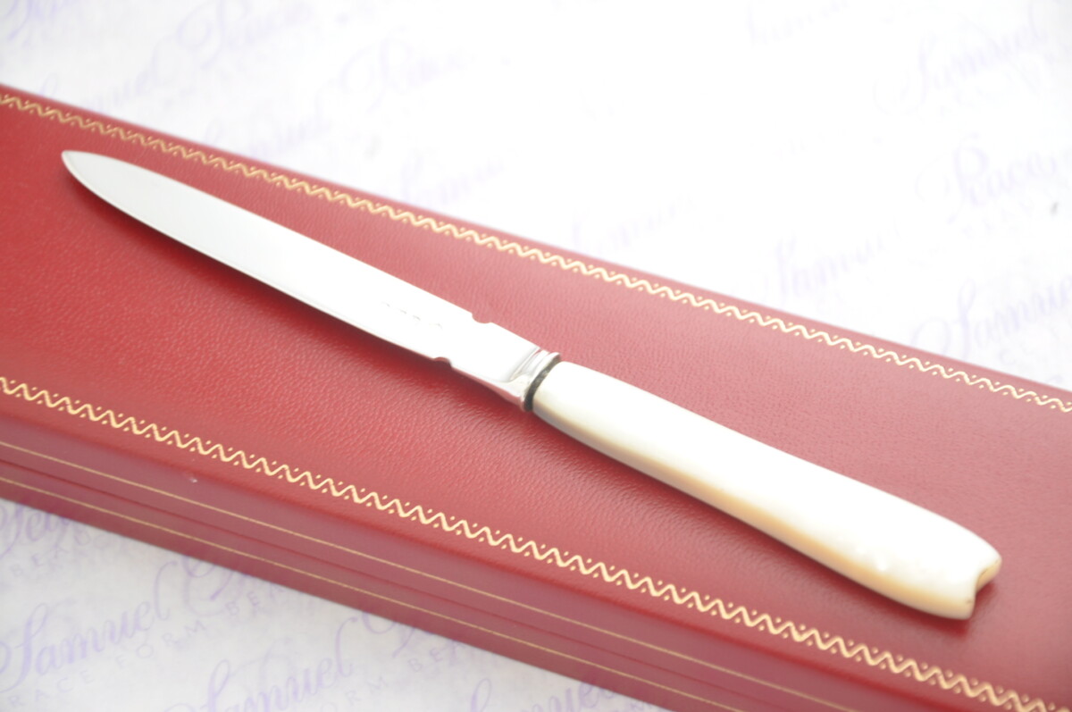 Pristine Mother of Pearl Sterling Silver Bladed Letter Opener Sheffield 1933 Cased