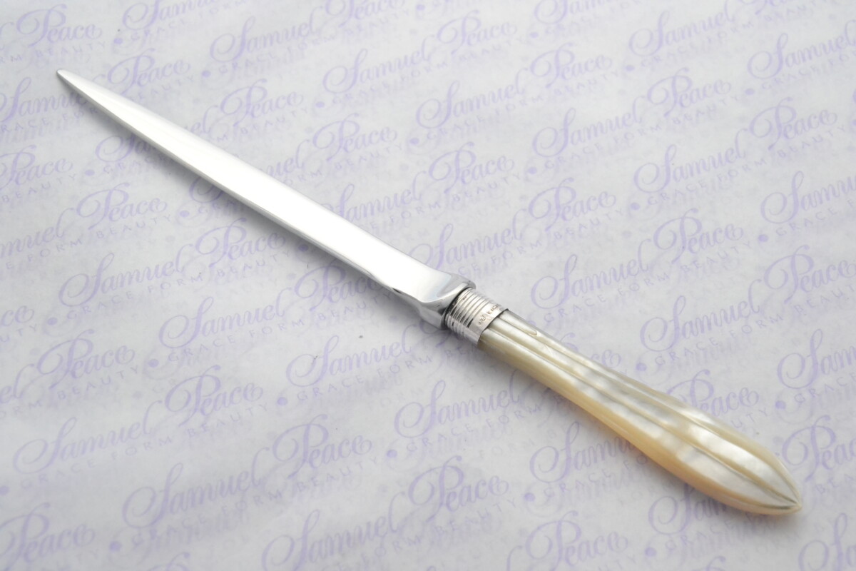 John Yates Pristine Mother of Pearl Sterling Silver Ferruled Letter Opener Sheffield 1918 Cased - Image 2