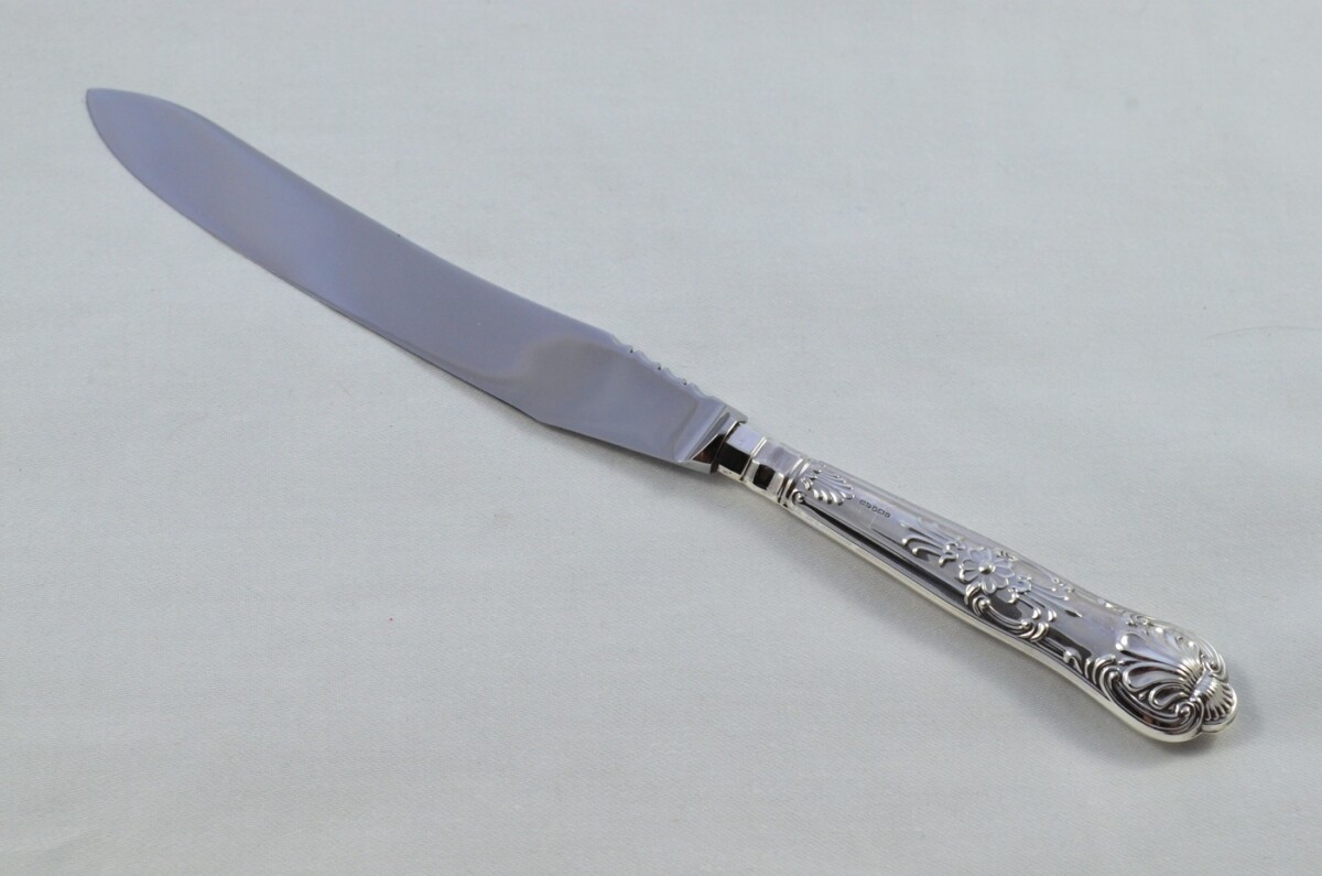 Beatson Drake Sterling Silver Handle 3 Piece Carving Set Boxed Queens Pattern Made In Sheffield 1994 - Image 4