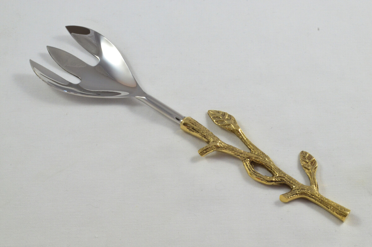 A Pair Of Limited Edition Gold Plated Stainless Steel Salad Servers Evergreen Pattern - Image 3