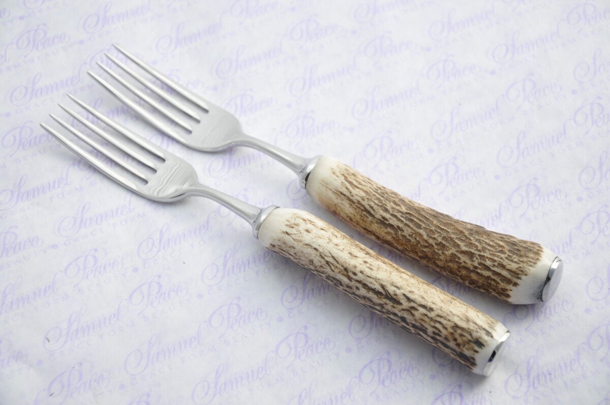 Two New Genuine Stag/Antler Handle Steak Forks Made Sheffield England