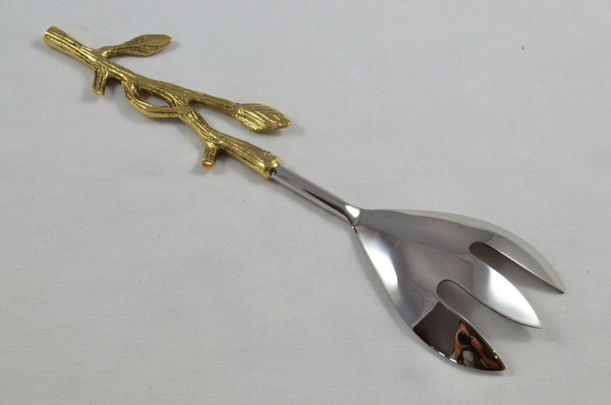A Pair Of Limited Edition Gold Plated Stainless Steel Salad Servers Evergreen Pattern - Image 4