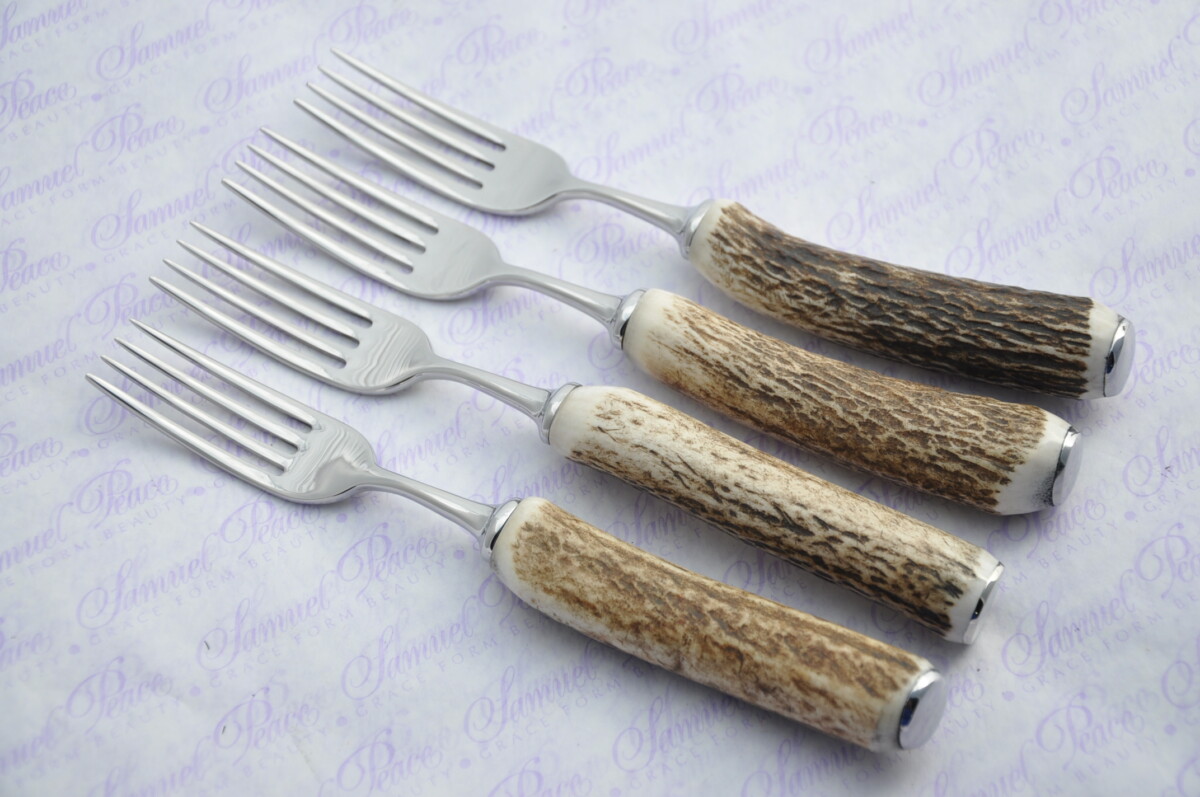 Four New Genuine Stag/Antler Handle Steak Forks Made Sheffield England