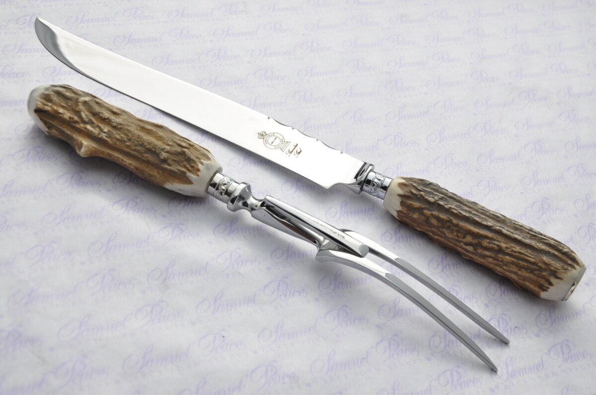 A Genuine Stag/Antler Handle 2 Piece Carving Set Silver Ferrules Cased Made In Sheffield England - Image 8