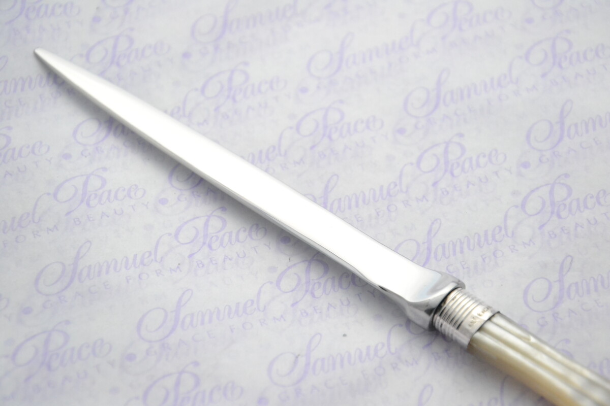 John Yates Pristine Mother of Pearl Sterling Silver Ferruled Letter Opener Sheffield 1918 Cased - Image 4