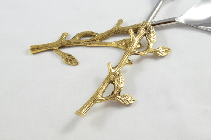 Pair Of Limited Edition Gold Plated Stainless Steel Salad Servers Evergreen Pattern - Image 2