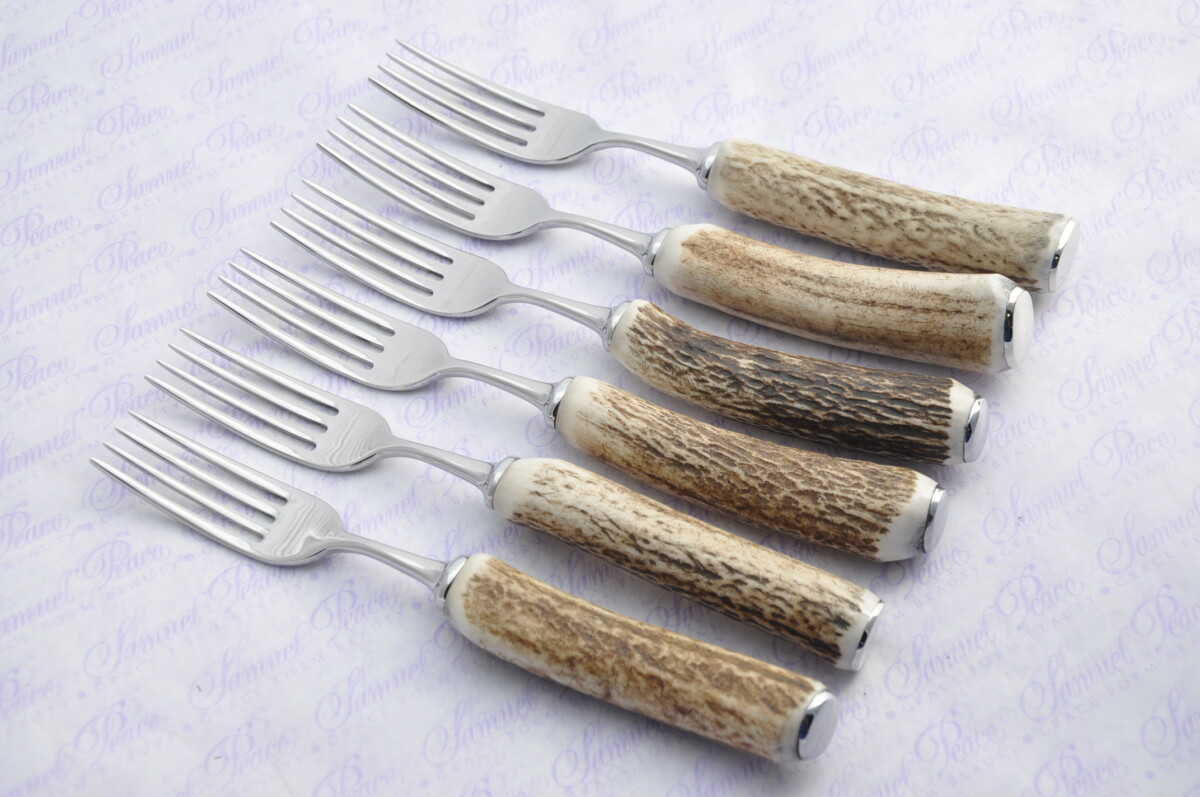 Six New Genuine Stag/Antler Handle Steak Forks Made Sheffield England