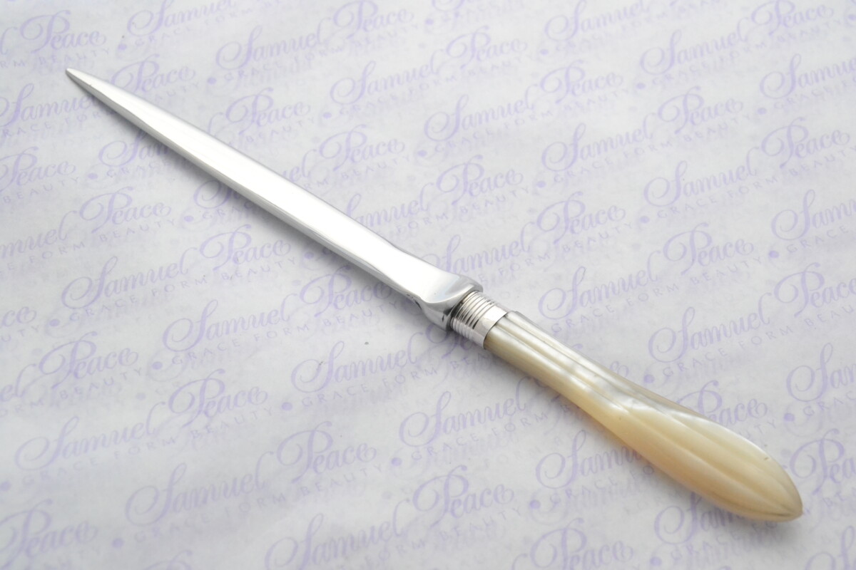 John Yates Pristine Mother of Pearl Sterling Silver Ferruled Letter Opener Sheffield 1918 Cased - Image 6