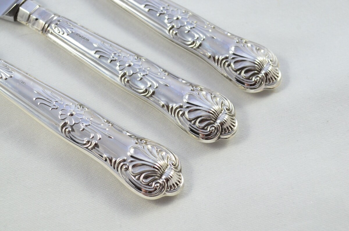 Beatson Drake Sterling Silver Handle 3 Piece Carving Set Boxed Queens Pattern Made In Sheffield 1994 - Image 3