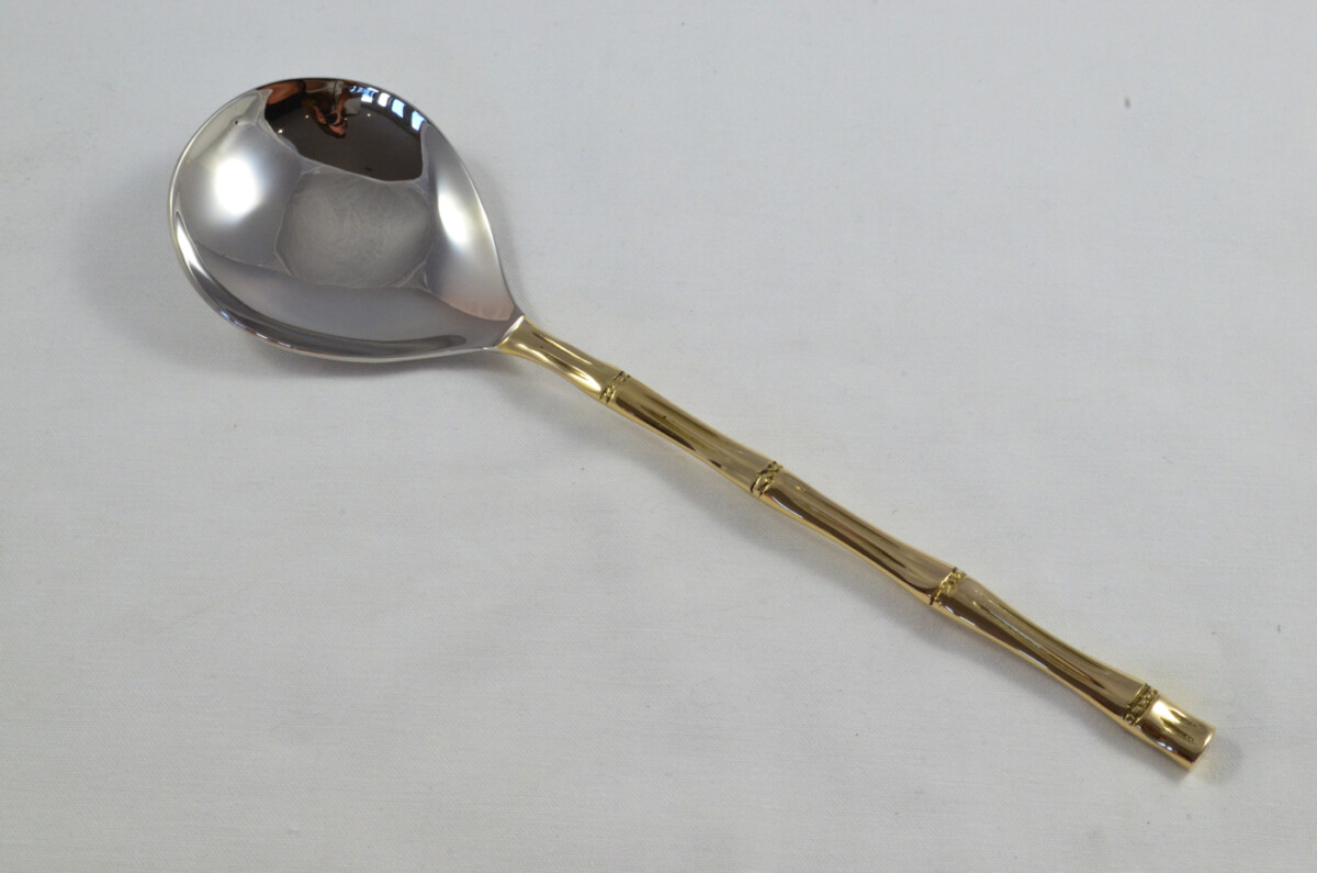 A Pair Of Limited Edition Gold Plated Stainless Steel Salad Servers Bamboo Pattern - Image 3