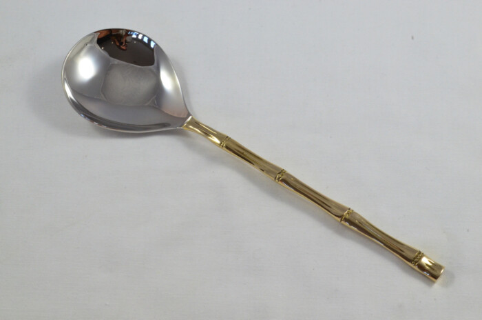 Pair Of Limited Edition Gold Plated Stainless Steel Salad Servers Bamboo Pattern - Image 3