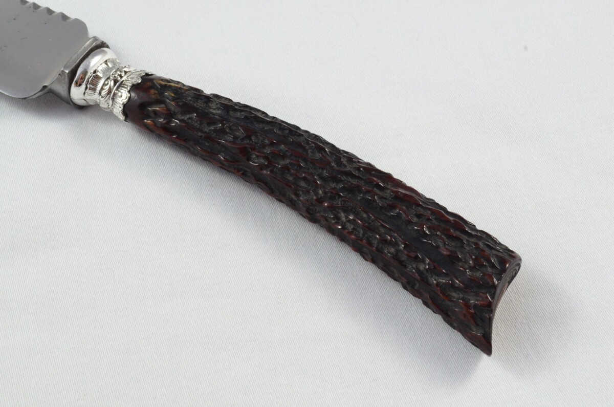 Henry Wigfull Sheffield Handmade 3 Piece Carving Set - Imitation Stag Antler Handles - Silver Plated Ferrules - Image 3