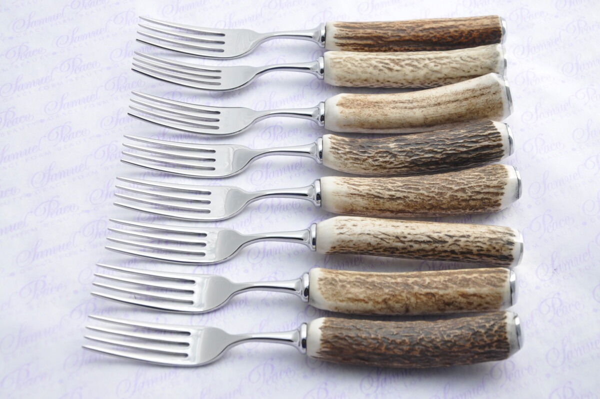Eight New Genuine Stag/Antler Handle Steak Forks Made Sheffield England