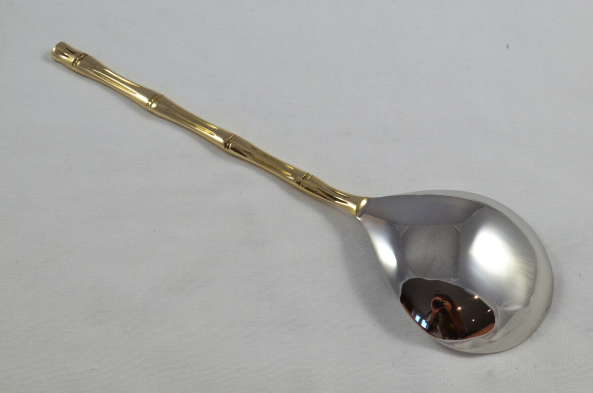 A Pair Of Limited Edition Gold Plated Stainless Steel Salad Servers Bamboo Pattern - Image 6
