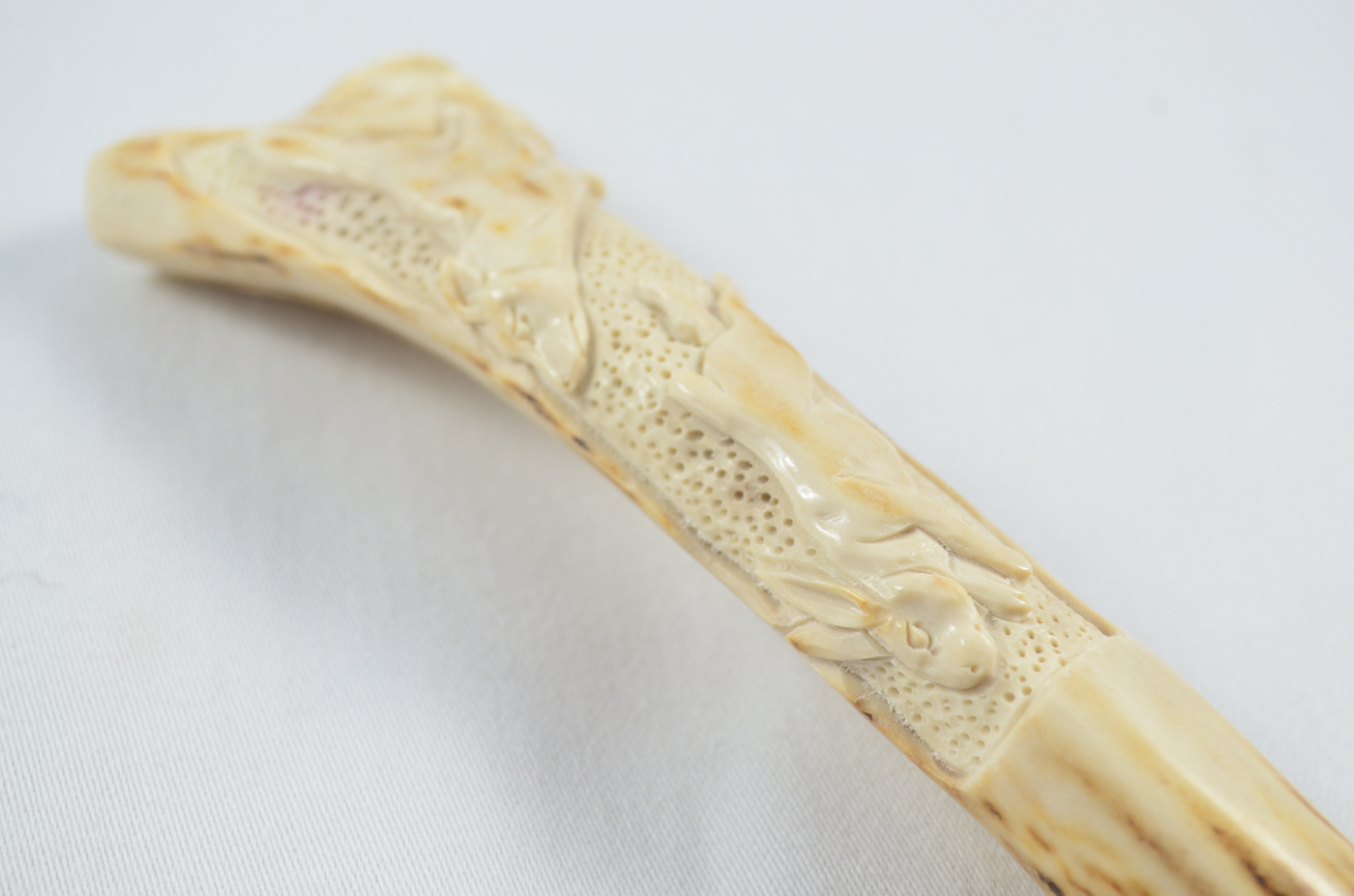 Hare & Hound Carved Walking Stick Cane Top Handle Stag Antler Horn Made Sheffield England - Image 3