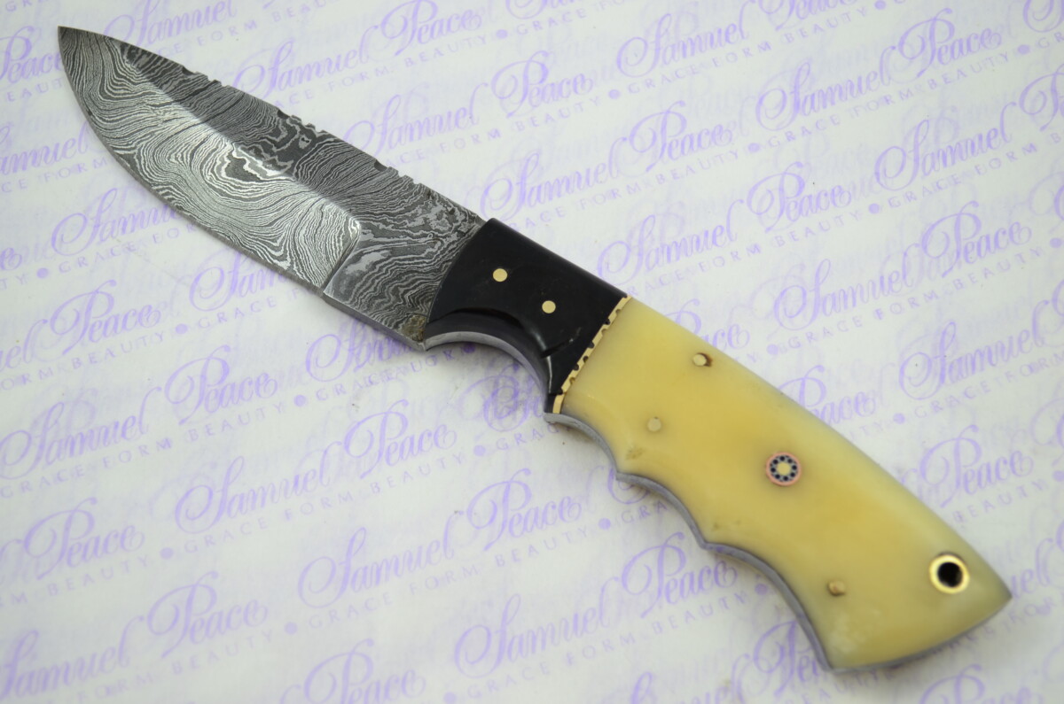 Full Scale Tang Damascus Steel Bowie Camelbone Scales 5" Blade