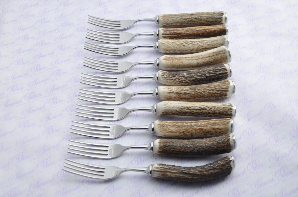Ten New Genuine Stag/Antler Handle Steak Forks Made Sheffield England