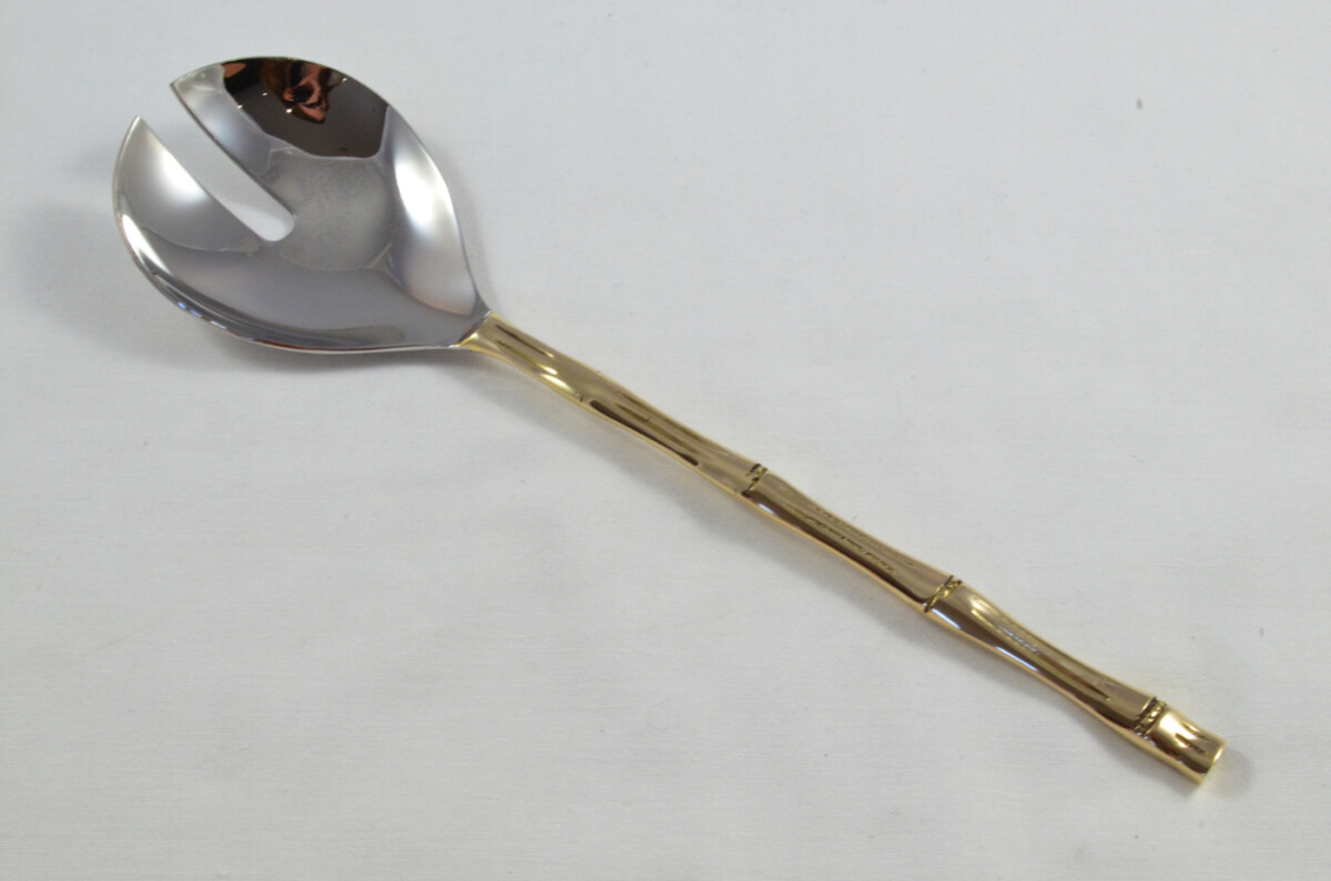A Pair Of Limited Edition Gold Plated Stainless Steel Salad Servers Bamboo Pattern - Image 5