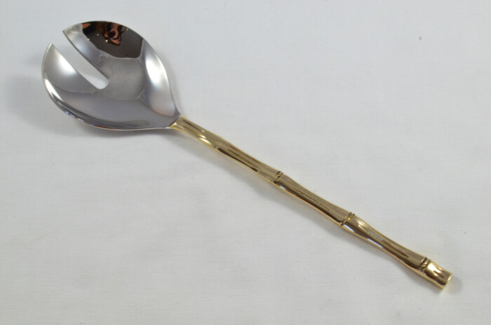 Pair Of Limited Edition Gold Plated Stainless Steel Salad Servers Bamboo Pattern - Image 5