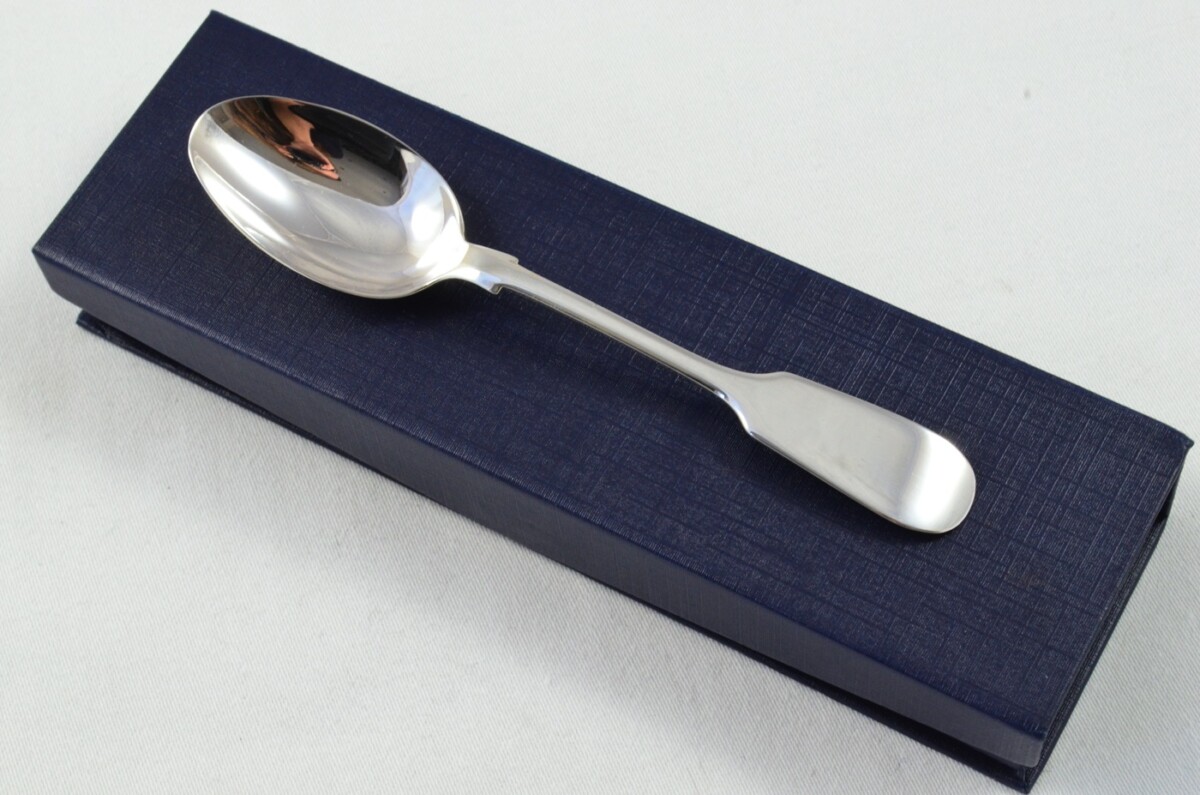 Sheffield Solid Silver Antique Christening Spoon - Old English Fiddle Pattern - Made in 1898 - Presentation Case
