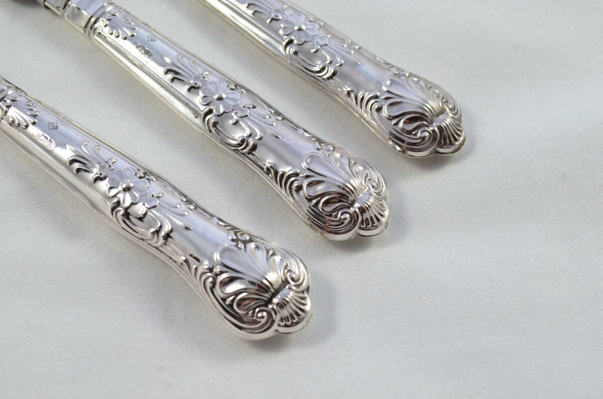 Harrison Brothers Sterling Silver Handled 3 Piece Carving Set Queens Pattern Made In Sheffield 2001 - Image 3