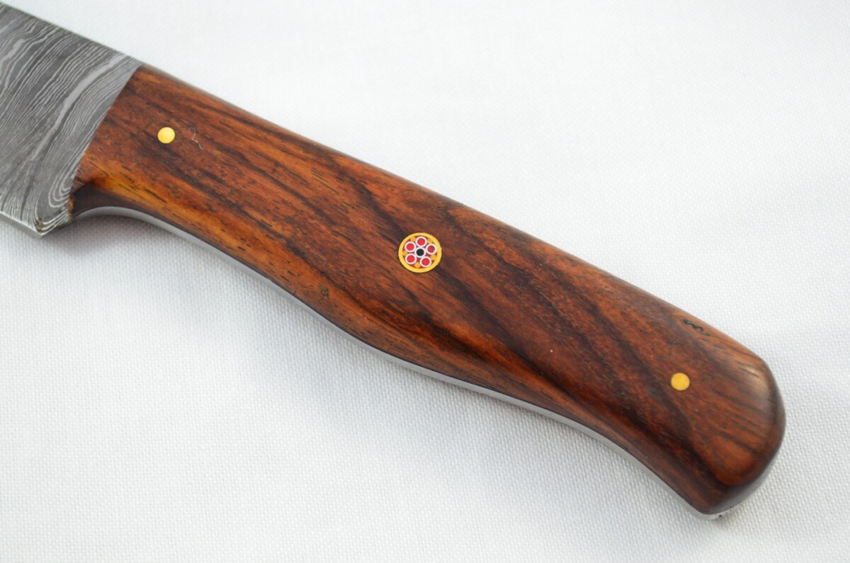 Four 4  Huge Genuine Rosewood Handle Damascus Steel Steak Knives Made In Sheffield England - Image 3