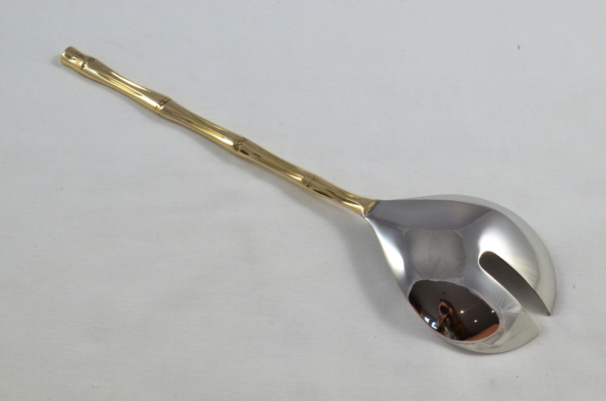 A Pair Of Limited Edition Gold Plated Stainless Steel Salad Servers Bamboo Pattern - Image 4