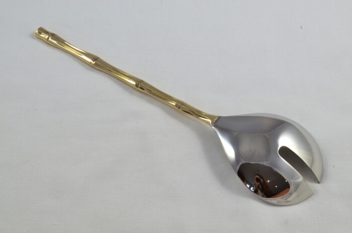 Pair Of Limited Edition Gold Plated Stainless Steel Salad Servers Bamboo Pattern - Image 4