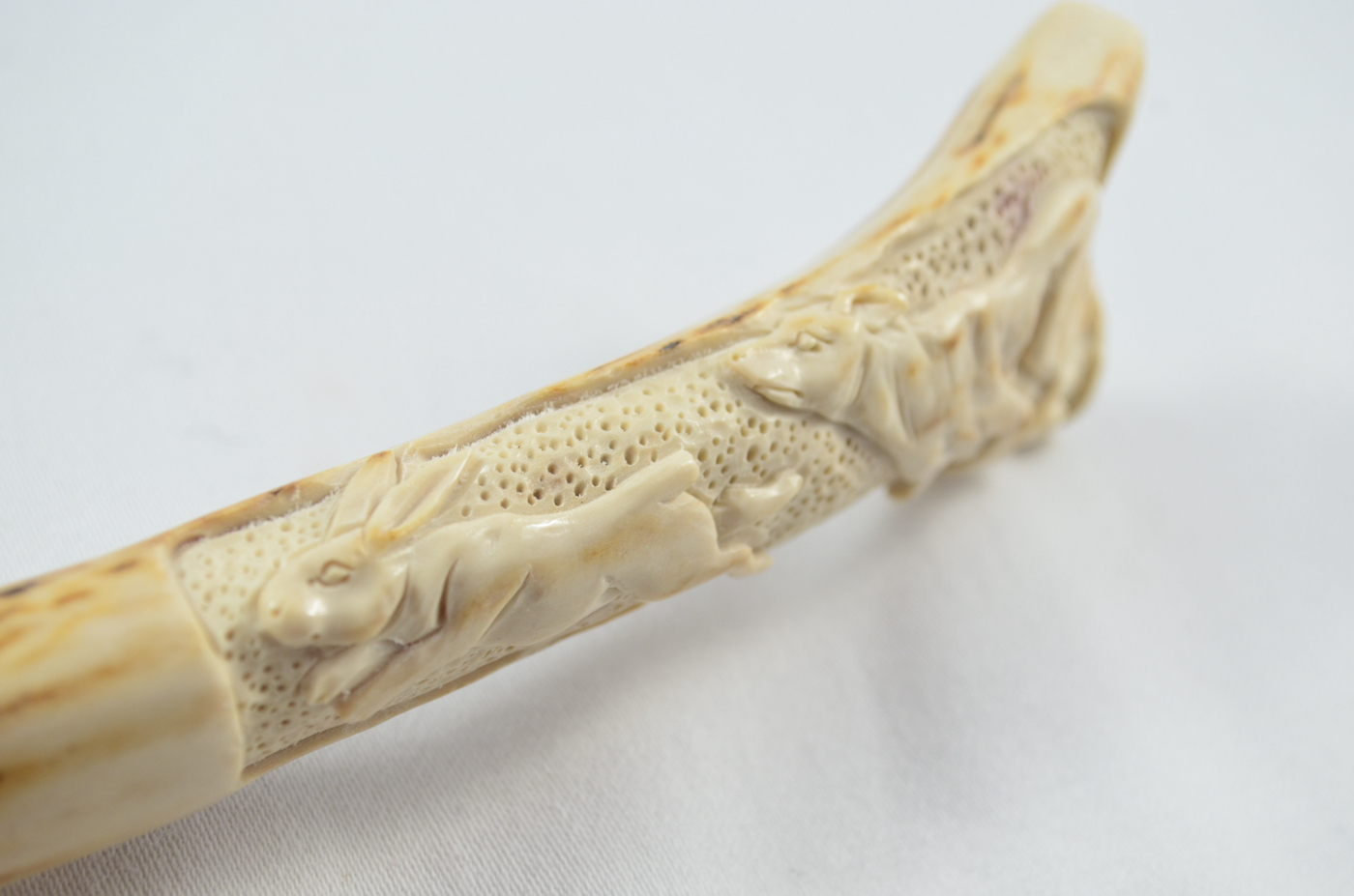 Hare & Hound Carved Walking Stick Cane Top Handle Stag Antler Horn Made Sheffield England
