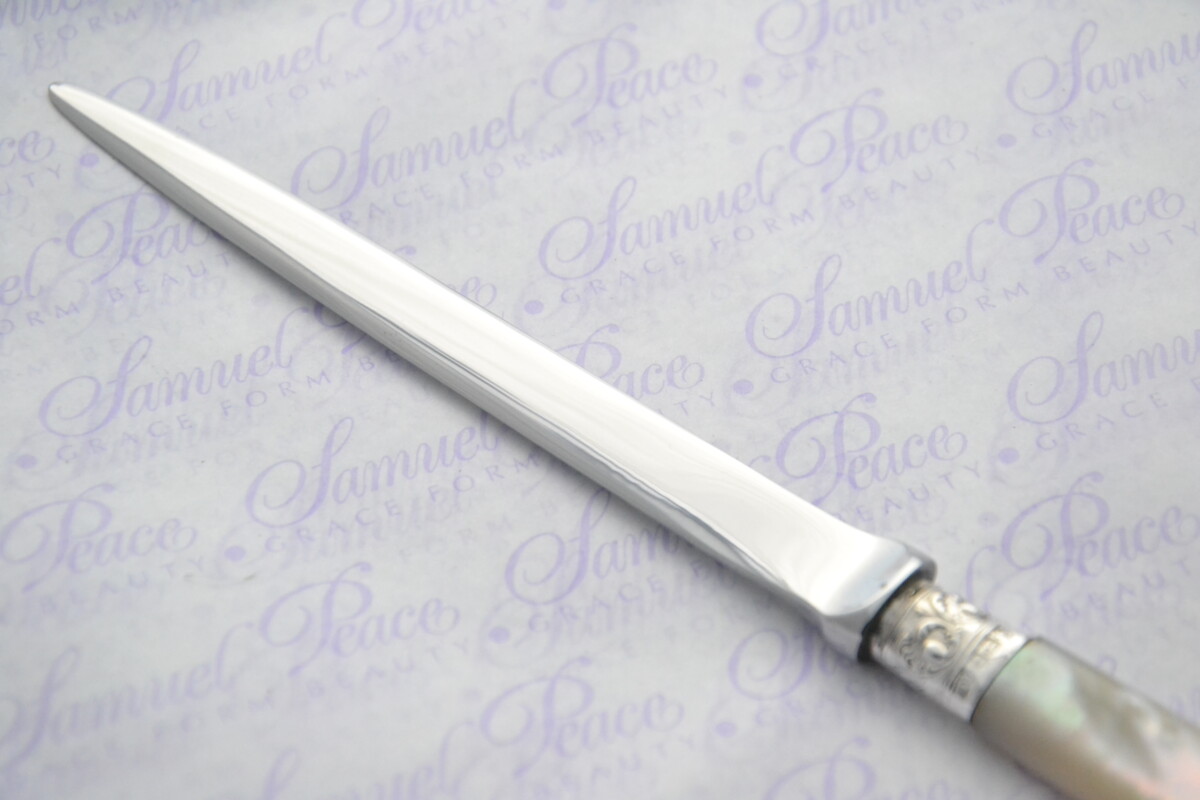 John Yates Pristine Mother of Pearl Sterling Silver Ferruled Letter Opener Sheffield 1919 Cased - Image 3