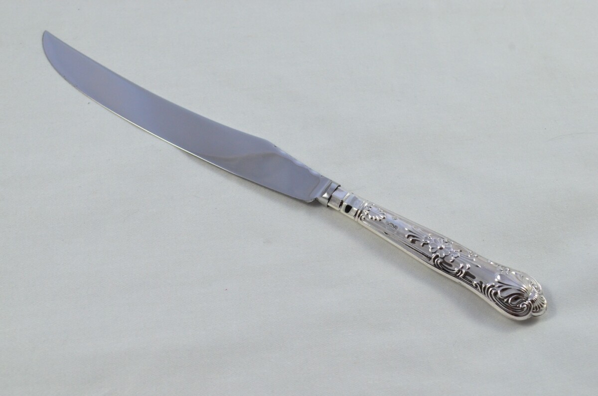 Harrison Brothers Sterling Silver Handled 3 Piece Carving Set Queens Pattern Made In Sheffield 2001 - Image 4