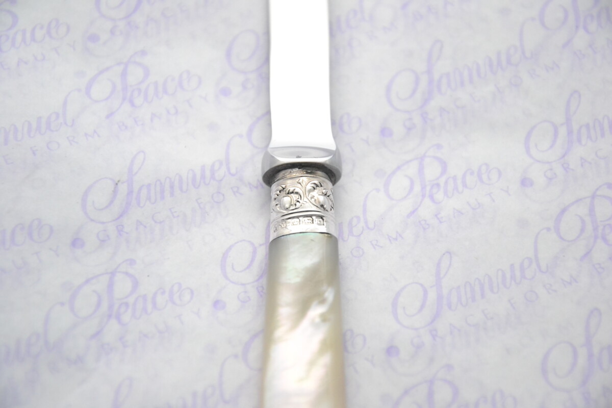 John Yates Pristine Mother of Pearl Sterling Silver Ferruled Letter Opener Sheffield 1919 Cased - Image 4