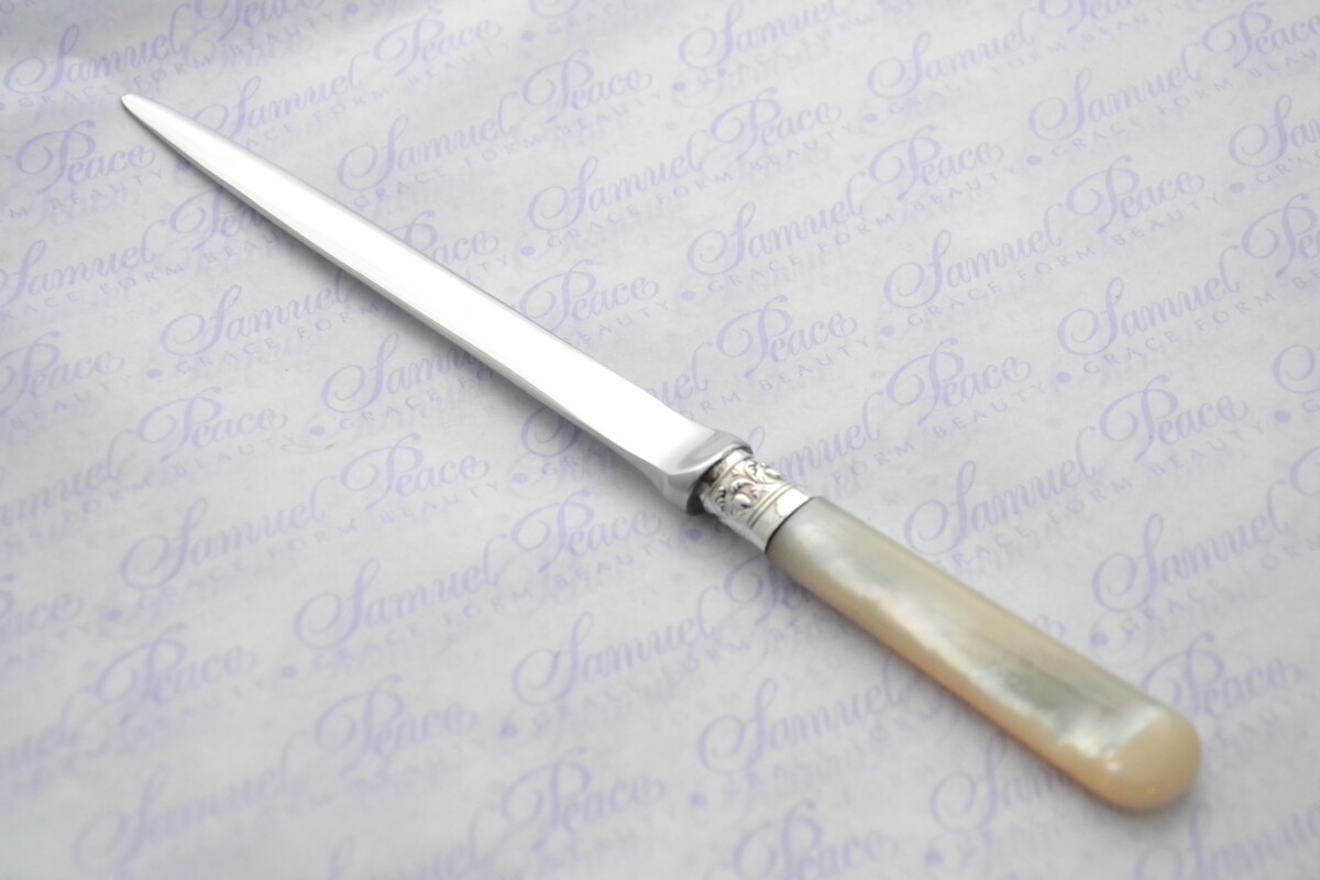 John Yates Pristine Mother of Pearl Sterling Silver Ferruled Letter Opener Sheffield 1919 Cased - Image 5