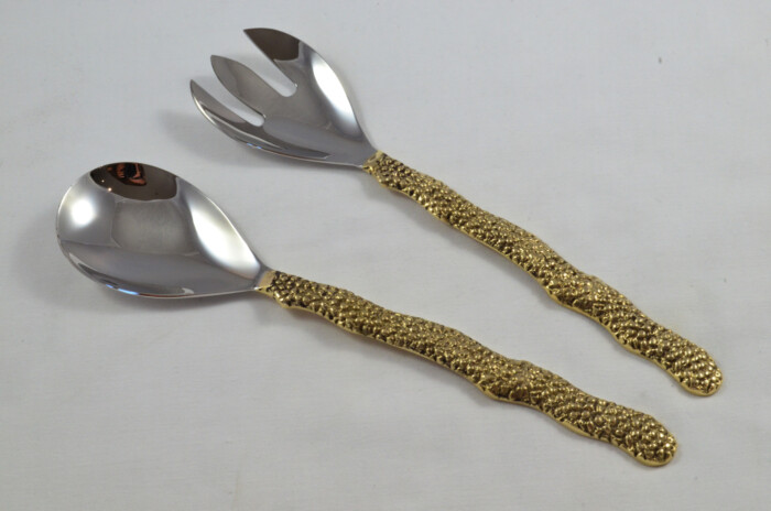 Pair Of Limited Edition Gold Plated Stainless Steel Salad Servers Pebble Pattern