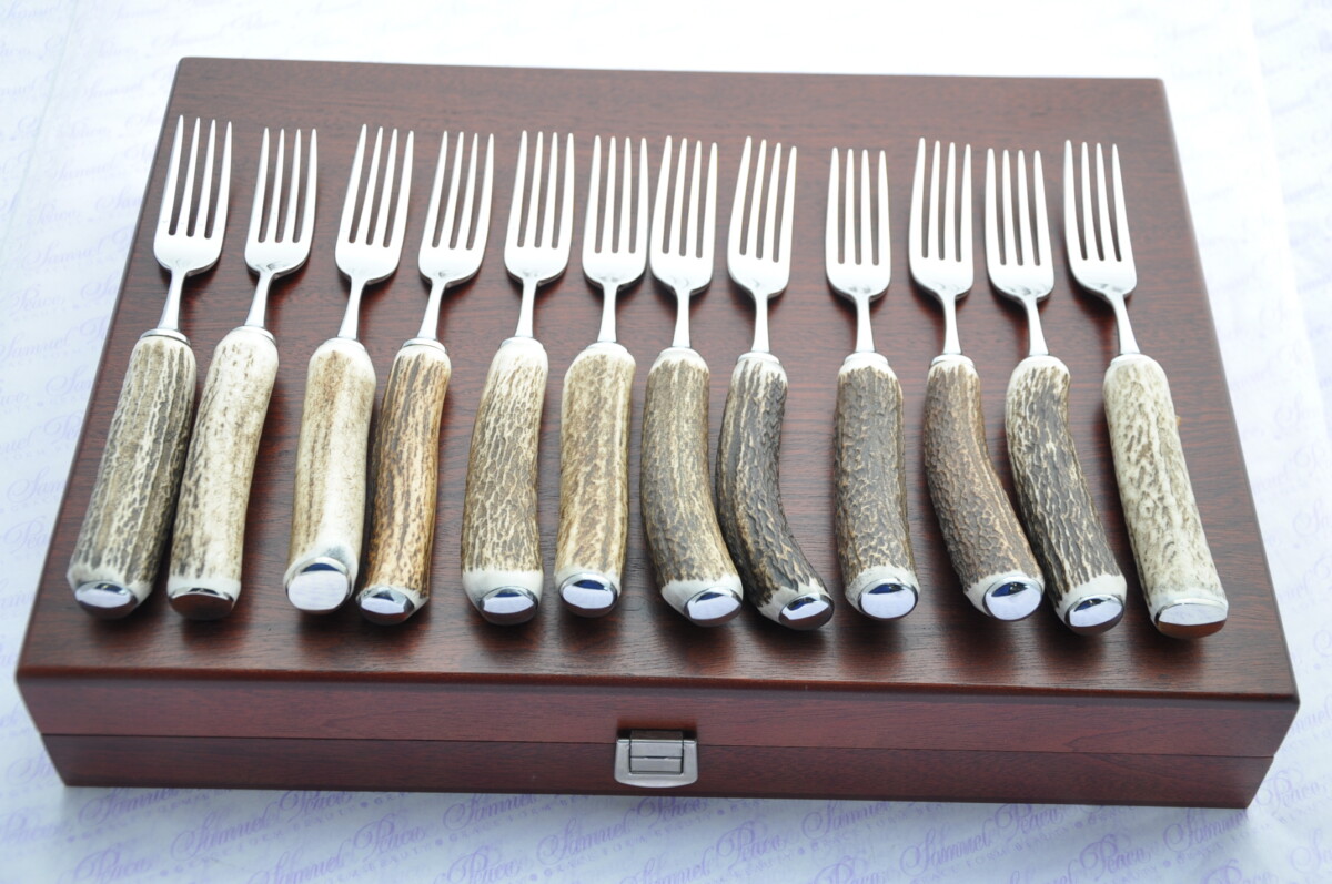 Twelve New Genuine Stag/Antler Handle Steak Forks Made Sheffield England Cased - Image 9
